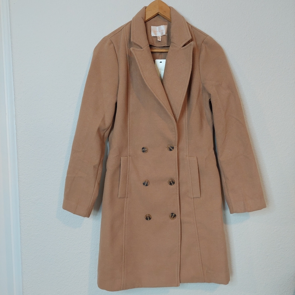 Skies Are Blue Classic Double-Breasted Wool‎ Blend Trench Coat Size XS NWT